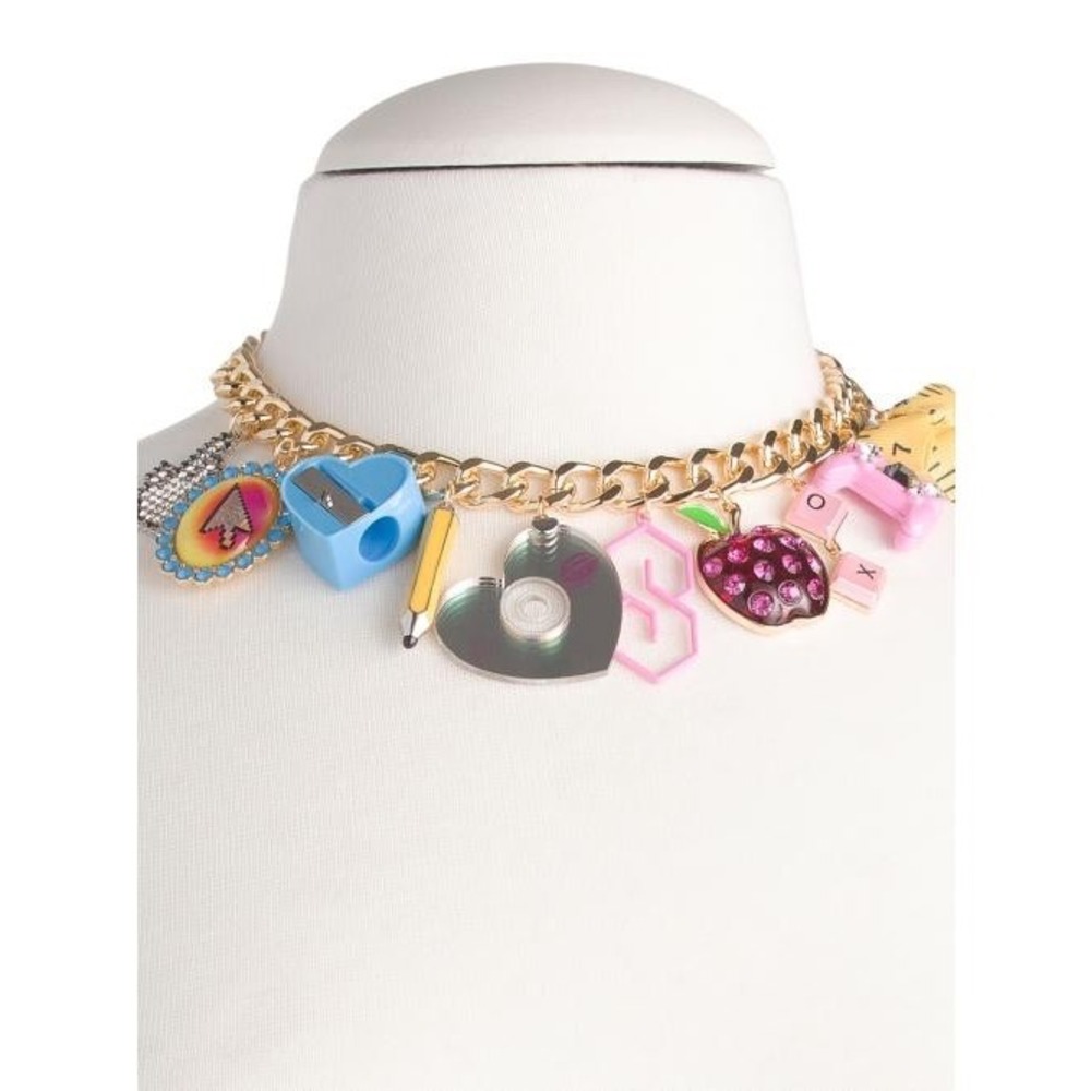 Betsey Johnson School Charms Gold Statement Necklace Teacher Gift NWT!
